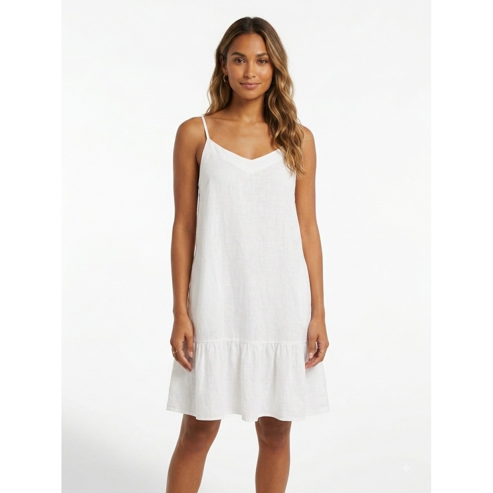 Bellambra White Pure Linen Ruffle Hem Mini Dress Made in Italy Size L NEW